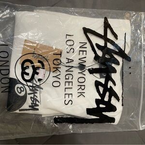Stussy White Tee with Black Logo Tag